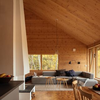 timber interiors inside hat house in sweden
