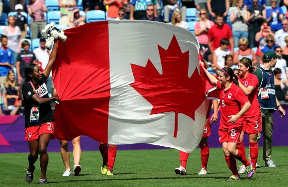 Members of the Canadian Women&amp;#039;s Soccer Team in London in 2012.