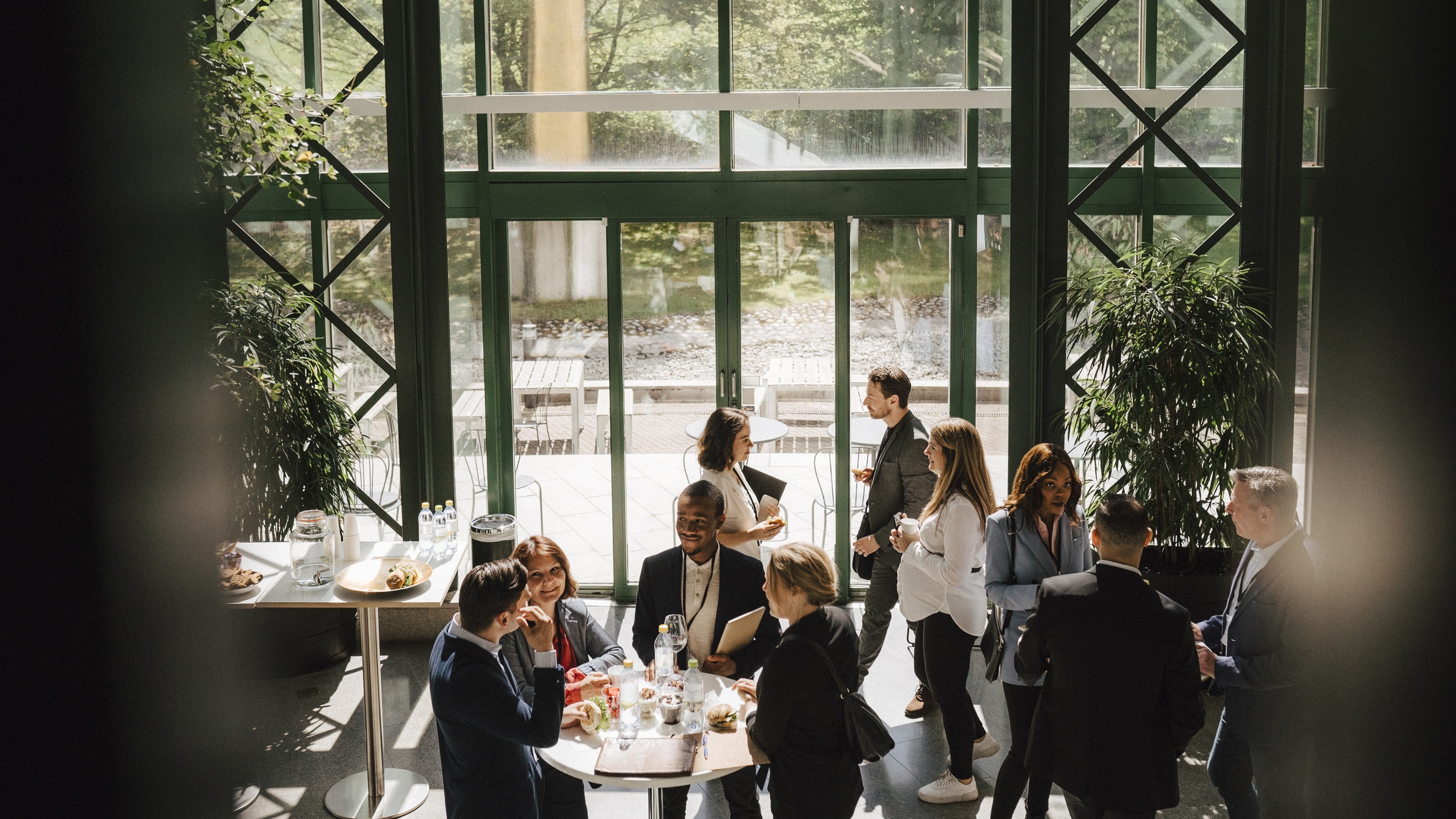 Ariel view of a business networking event.