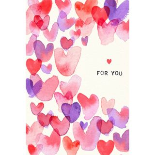 A cutout image of an Anthropologie gift card featuring red and purple lovehearts and the words 'for you'.