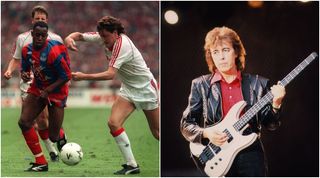 Crystal Palace v Manchester UnitedThe FA Cup Final 1990. Crystal Palace 3, Manchester United 3 - Draw Picture Shows Ian Wright for Crystal Palace and Steve Bruce for Manchester United, playing in the away colours. (Photo by Walker Howard Albert Cooper/Mirrorpix/Getty Images) Billy Wyman Rolling Stones lead guitarist