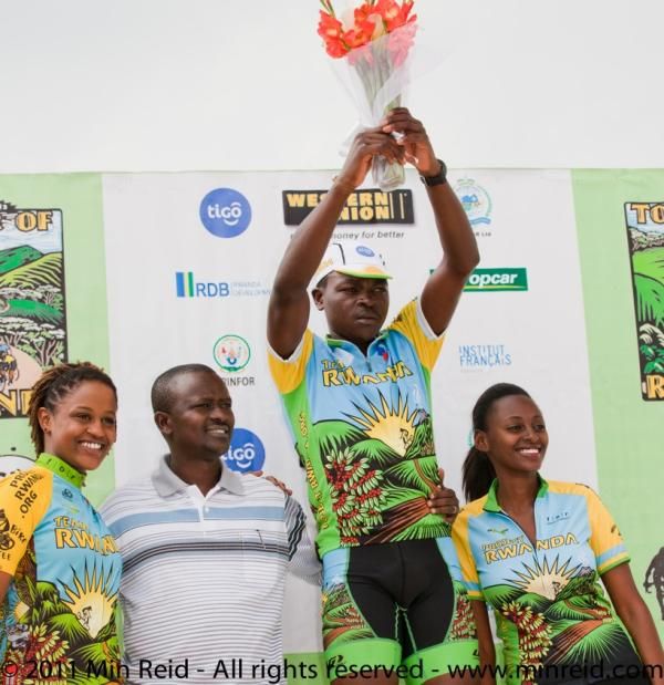 Joseph Biziyaremye on the podium after winning the final stage of the 2011 Tour of Rwanda.