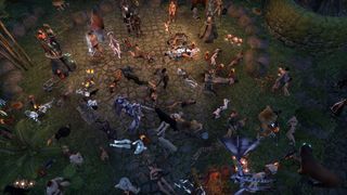 The Elder Scrolls Online - dozens of players all sleep on the ground inside a massive tree