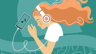 Clipart of a woman sleeping while listening to music