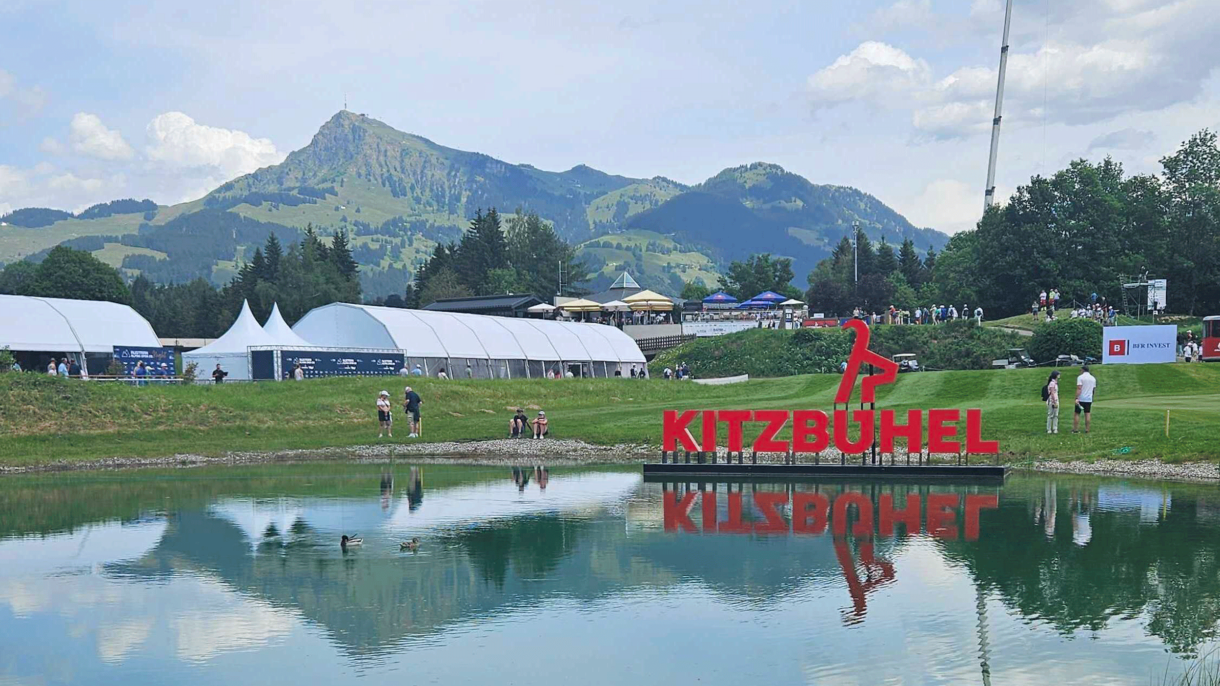 A general view of the 18th hole at Golfclub Kitzbuhel during the final round of the 2026 Austrian Alpine Open