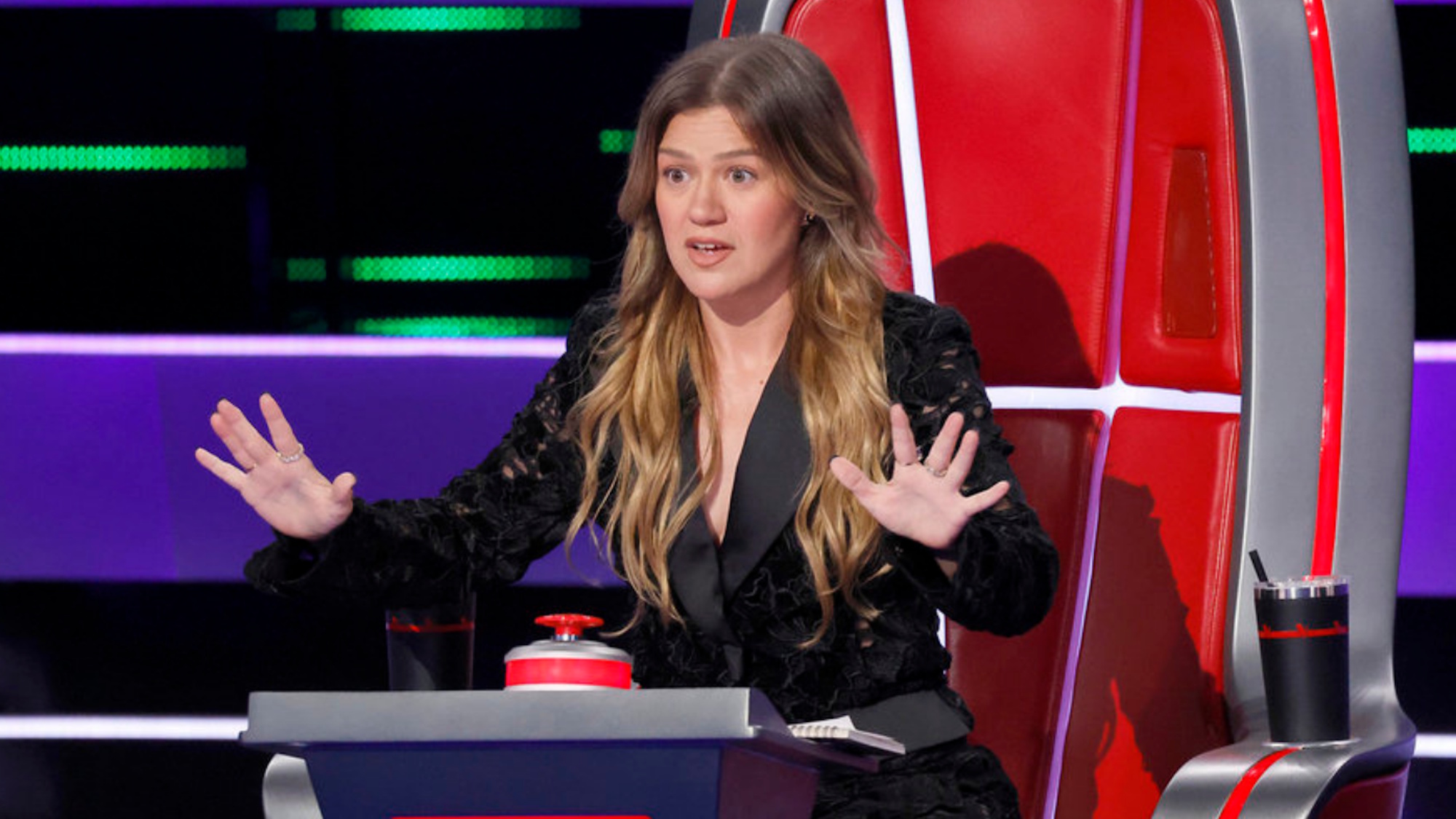 Kelly Clarkson is shown on The Voice.