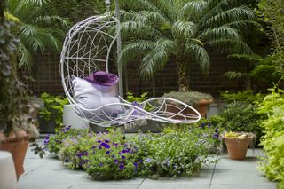terrace garden ideas with hanging chair