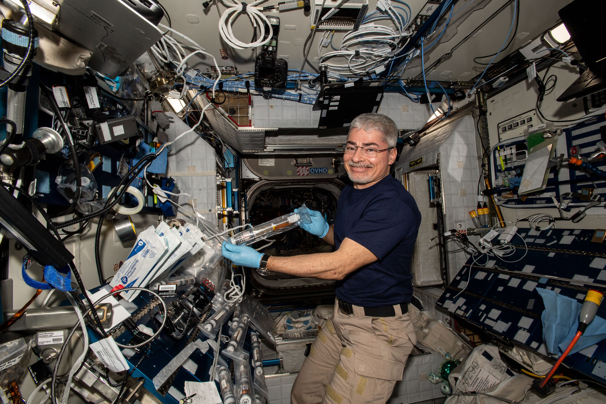 NASA astronaut Mark Vande Hei aboard the International Space Station in January 2022.