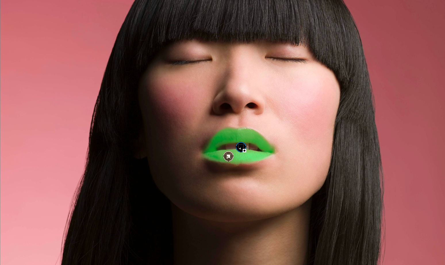 DxO PhotoLab 10 screen shot of portrait of model with lips masked  