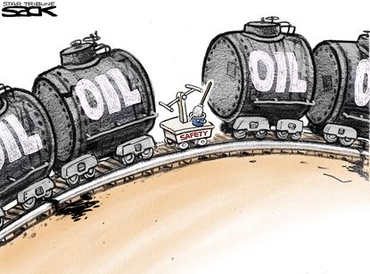 Political cartoon U.S. oil train safety