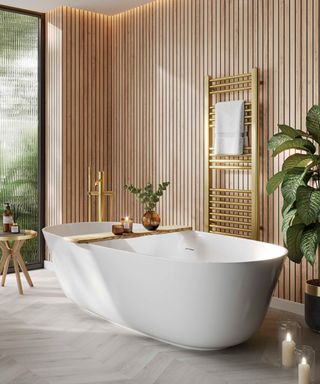 luxurious bathroom with wooden panelling