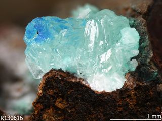 Simonkolleite [Zn5(OH)8Cl2·H2O] found on a copper mining artifact in Rowley mine, Maricopa County, Arizona. 