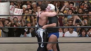 Sting and Ric Flair hugging on the final episode of Monday Nitro