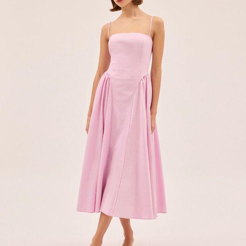 Kitri , Cotton Linen Blend Square Neck Midi Dress