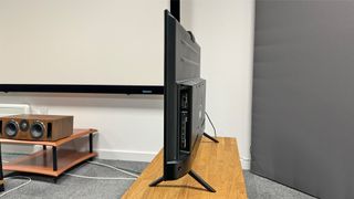 Amazon Fire TV Omni QLED QL43F601 side angle showing depth and connection ports