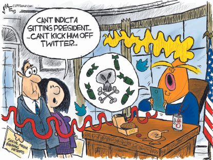 Political Cartoon U.S. Trump Twitter obsession