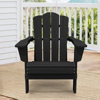 Outdoor Patio Folding Hdpe Resin Adirondack Chair, Black