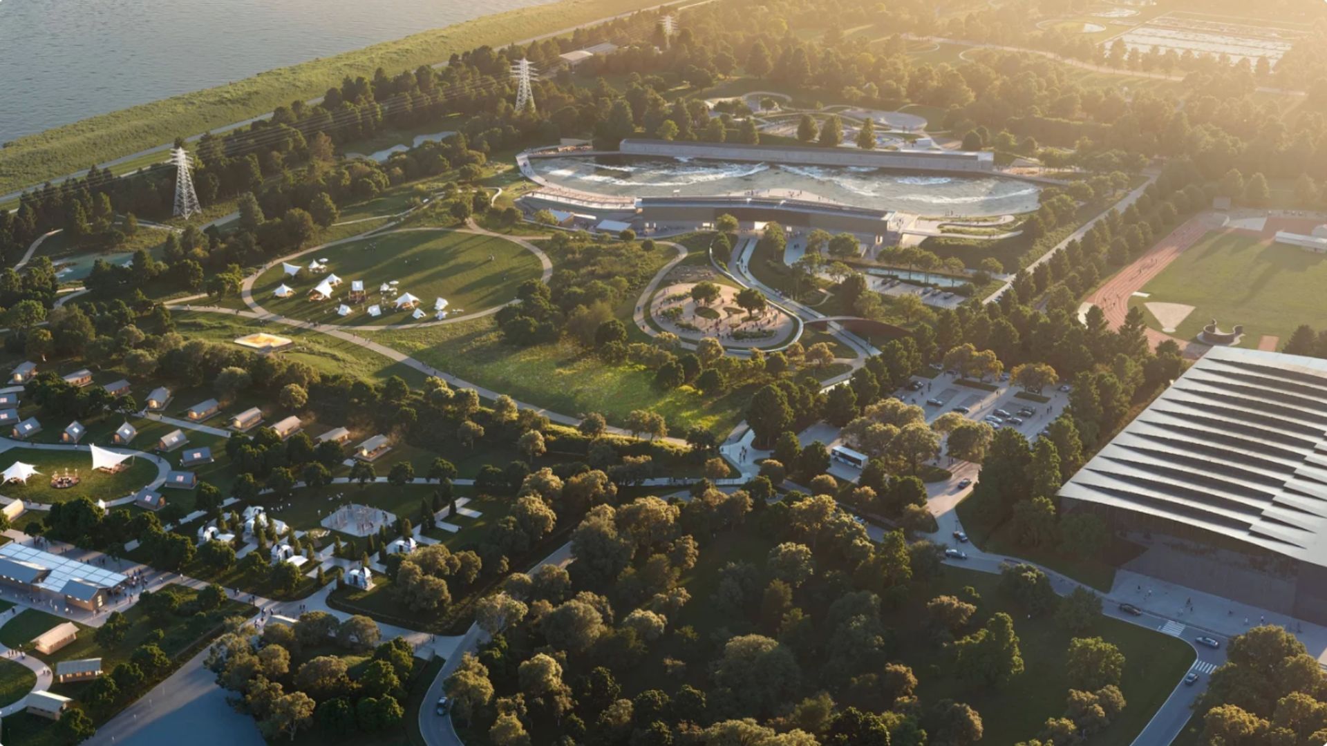 an aerial shot of the projected new lake 