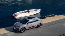 Frauscher x Porsche 850 Fantom Air alongside the electric Porsche Macan