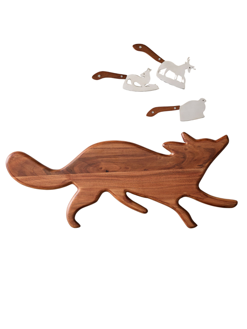 Lone Fox Woodland Cheese Knives & Wood Serve Board
