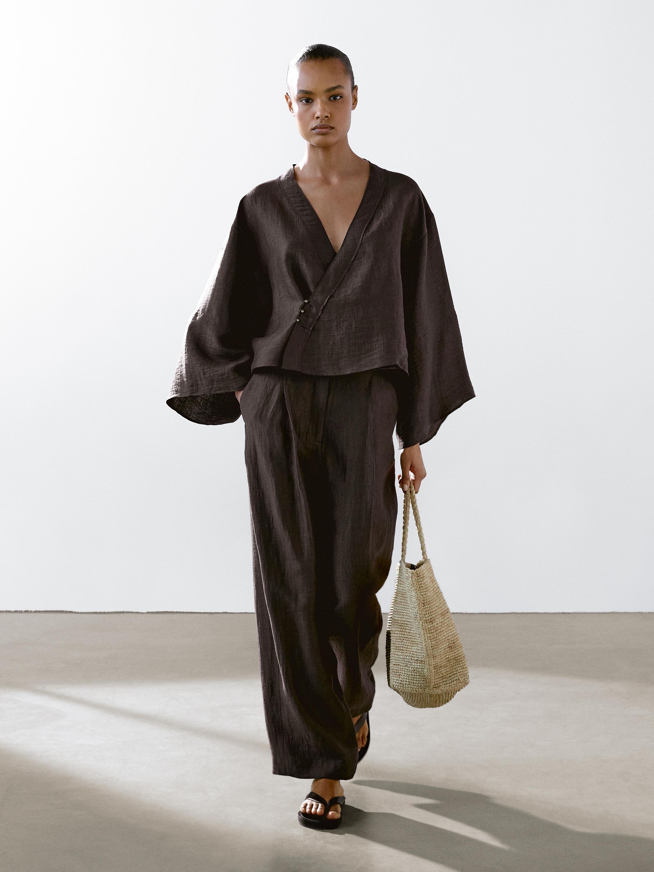 Massimo Dutti, Flowing Linen Blend Trousers With Darts