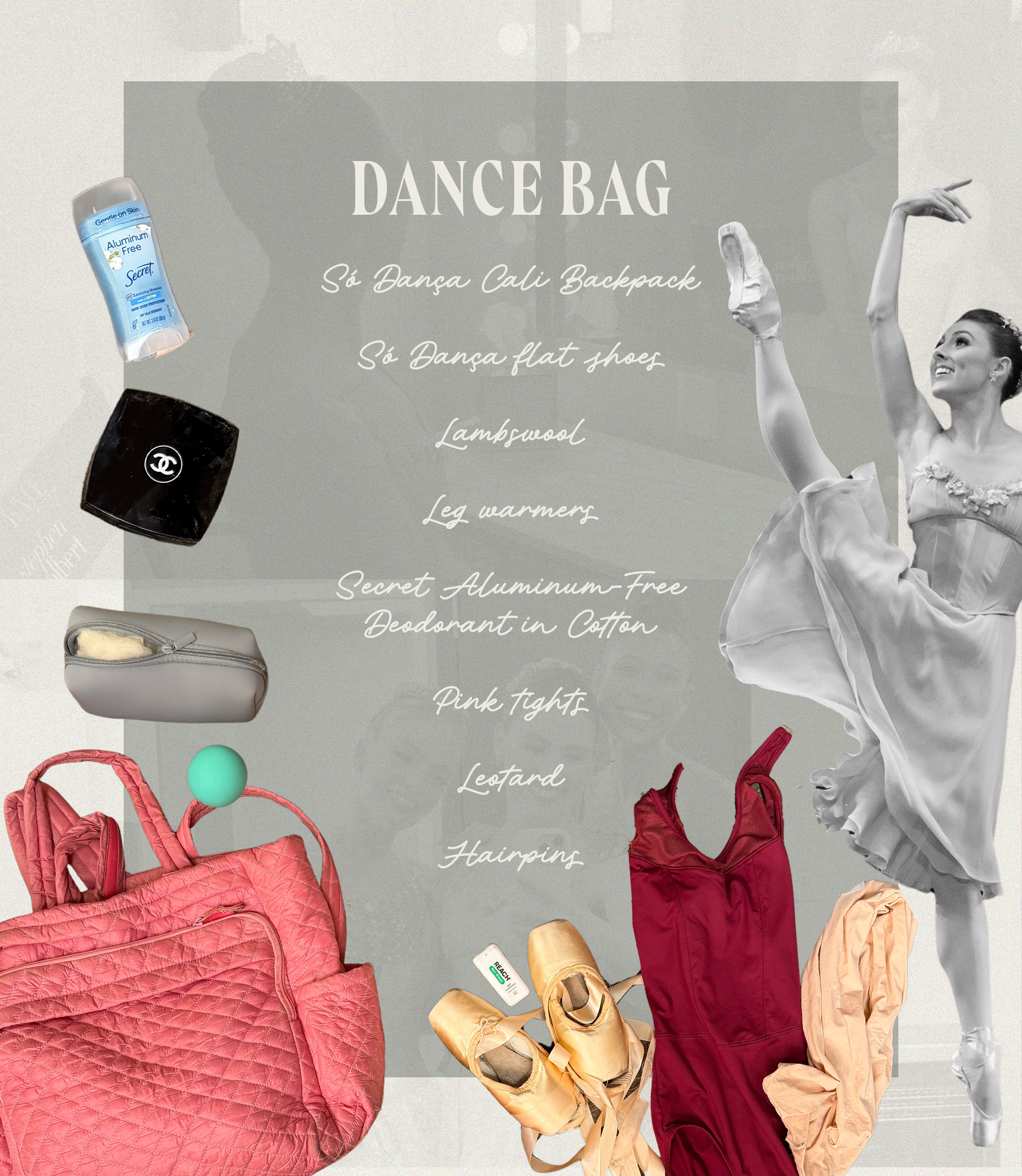Beauty, lifestyle, and dance essentials in Tiler Peck's dance bag