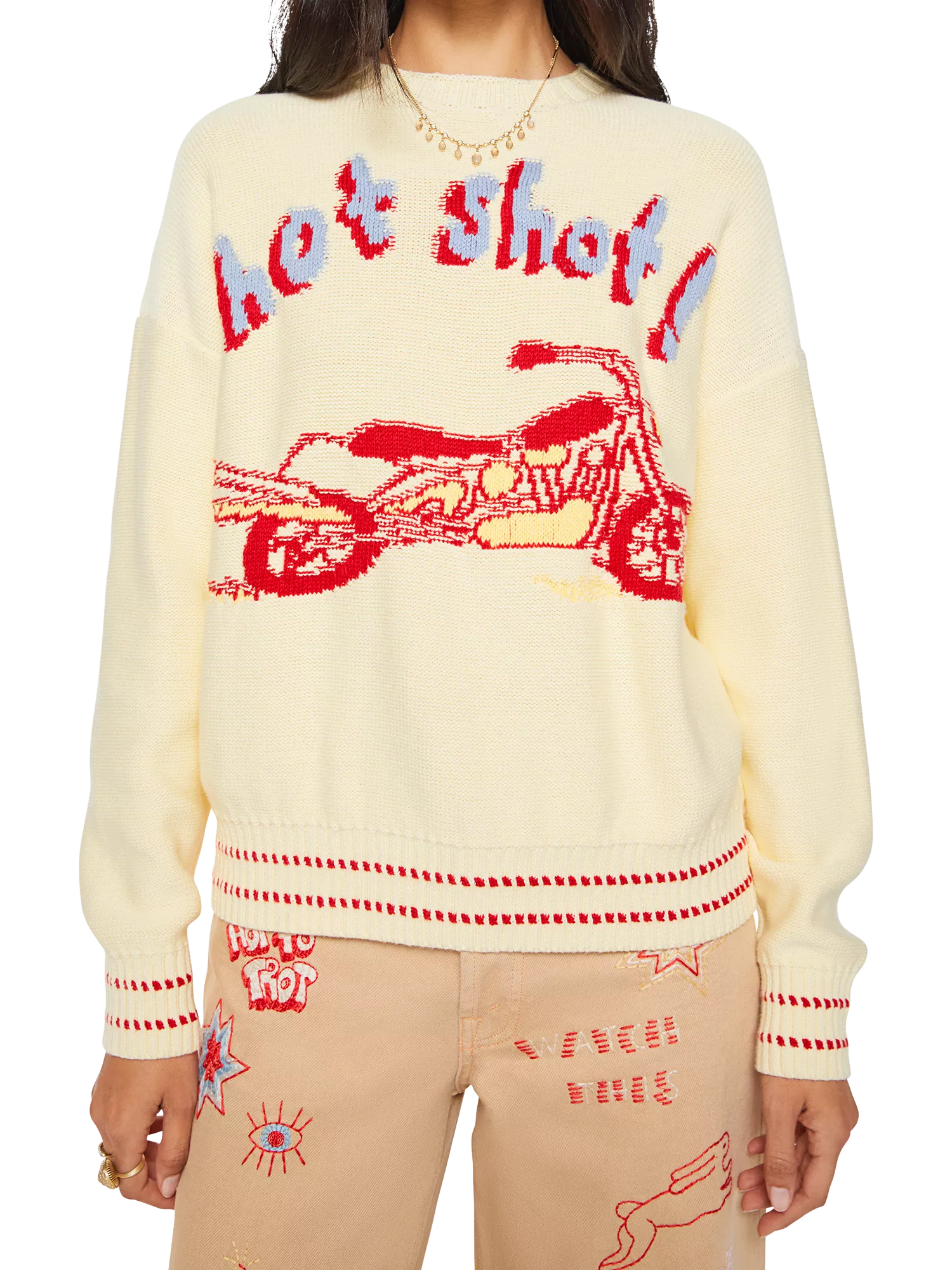 Mother the Big Hot Shot Cotton Knit Jumper, Yellow/multi