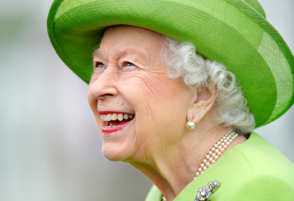 A close up of Queen Elizabeth II who celebrates her Platinum Jubilee with an extra bank holiday in 2022