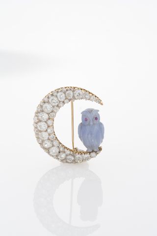 Crescent Brooch with Owl