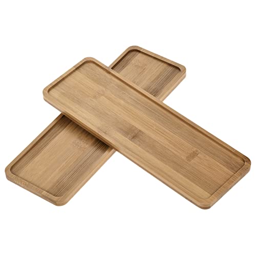 Patikil Plant Pot Saucer, 2 Pack 11x3.7 Inch Bamboo Rectangular Flower Drip Tray for Indoors