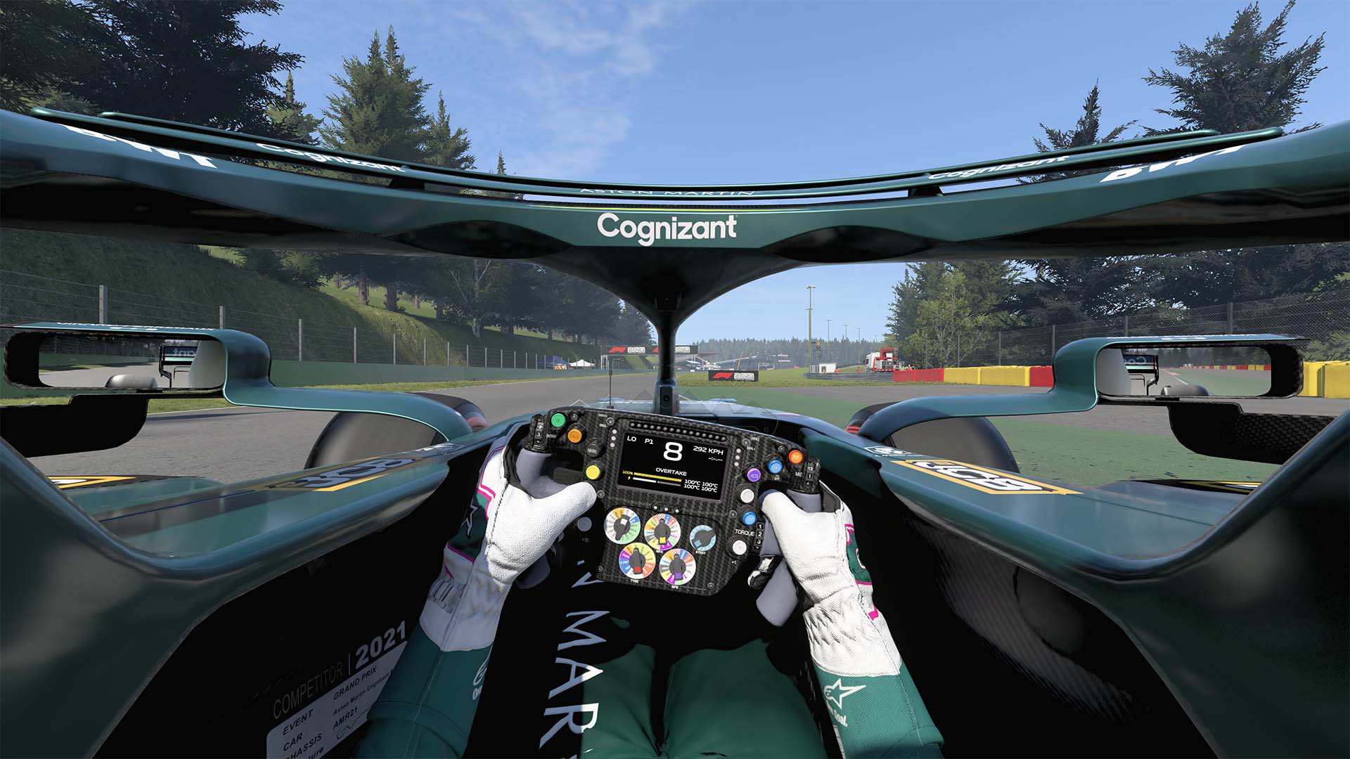 An image showing the cockpit of an Aston Martin F1 car.