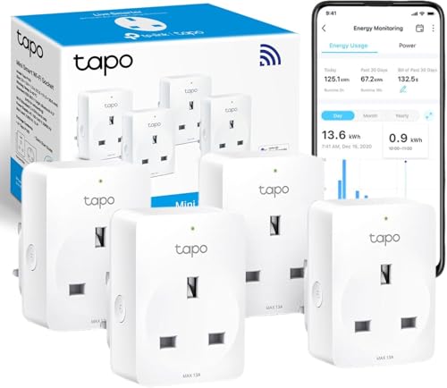 Tapo P110 (4-Pack) Smart Plug, Wifi Plug, Energy Monitoring, Electricity Usage Monitor, App Remote Control, Alexa,voice Control With Alexa &amp;amp; Google, Away Mode, Scheduling &amp;amp; Timer, Device Sharing