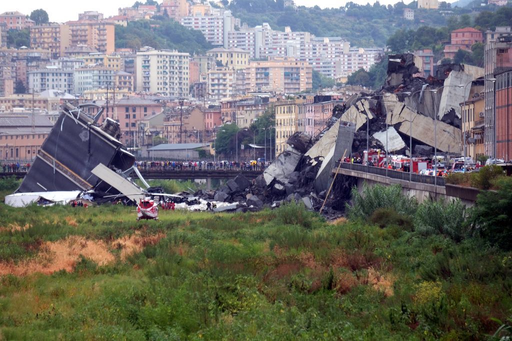 Bridge collapse in Genoa, Italy.