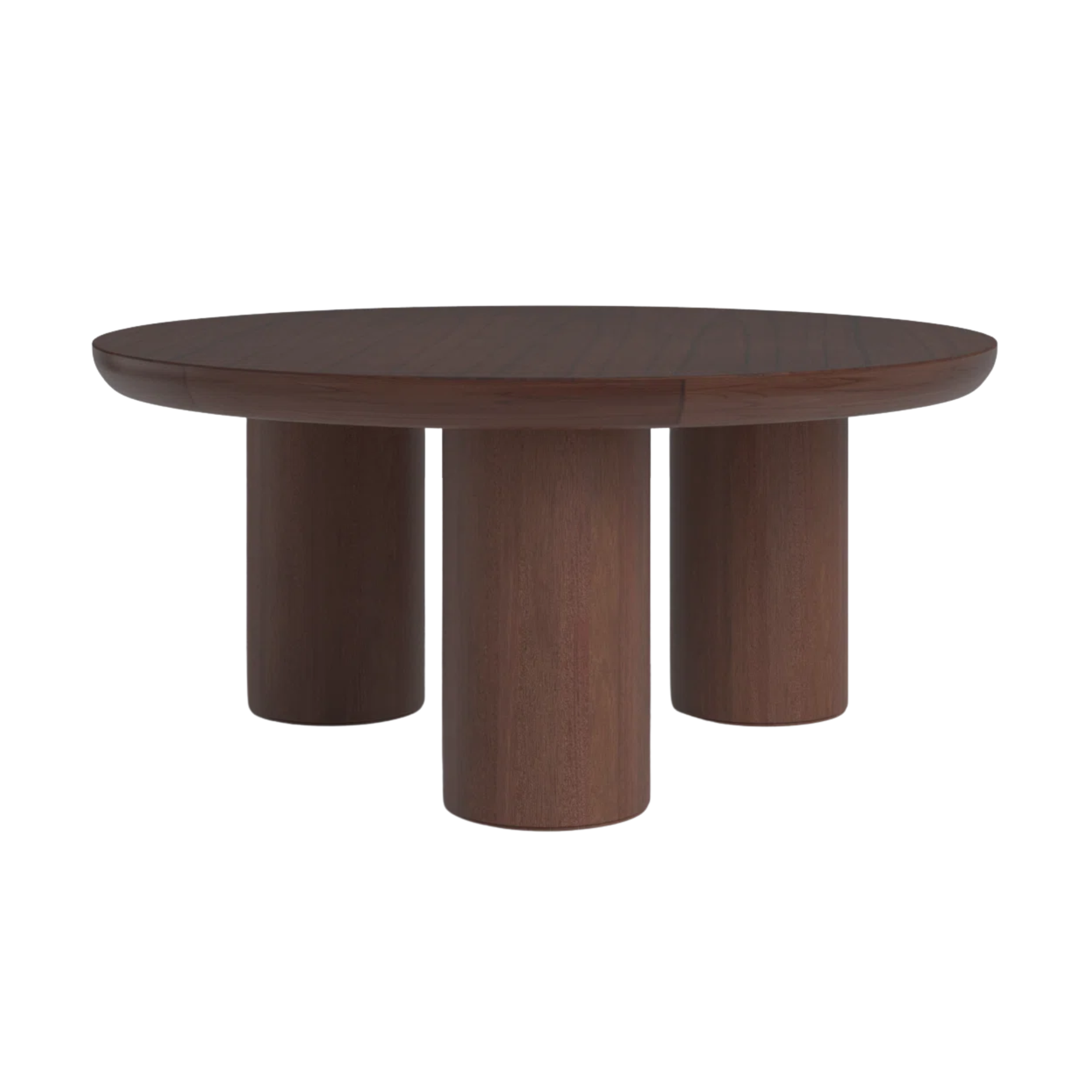 a round coffee table in dark wood