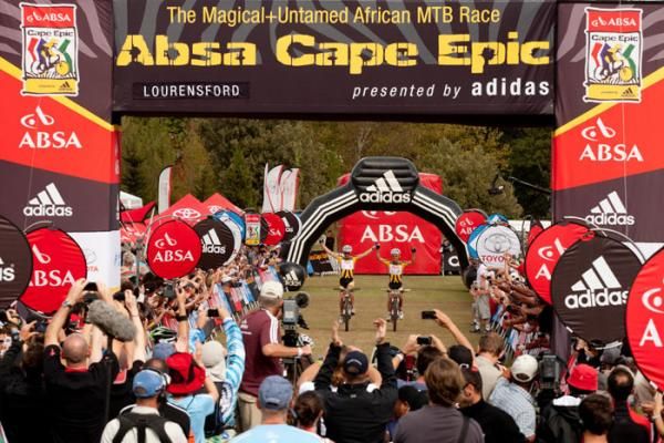 Christoph Sauser and Burry Stander of Team 360ne Songo-Specialized are overall winners after the final stage of the 2011 Absa Cape Epic