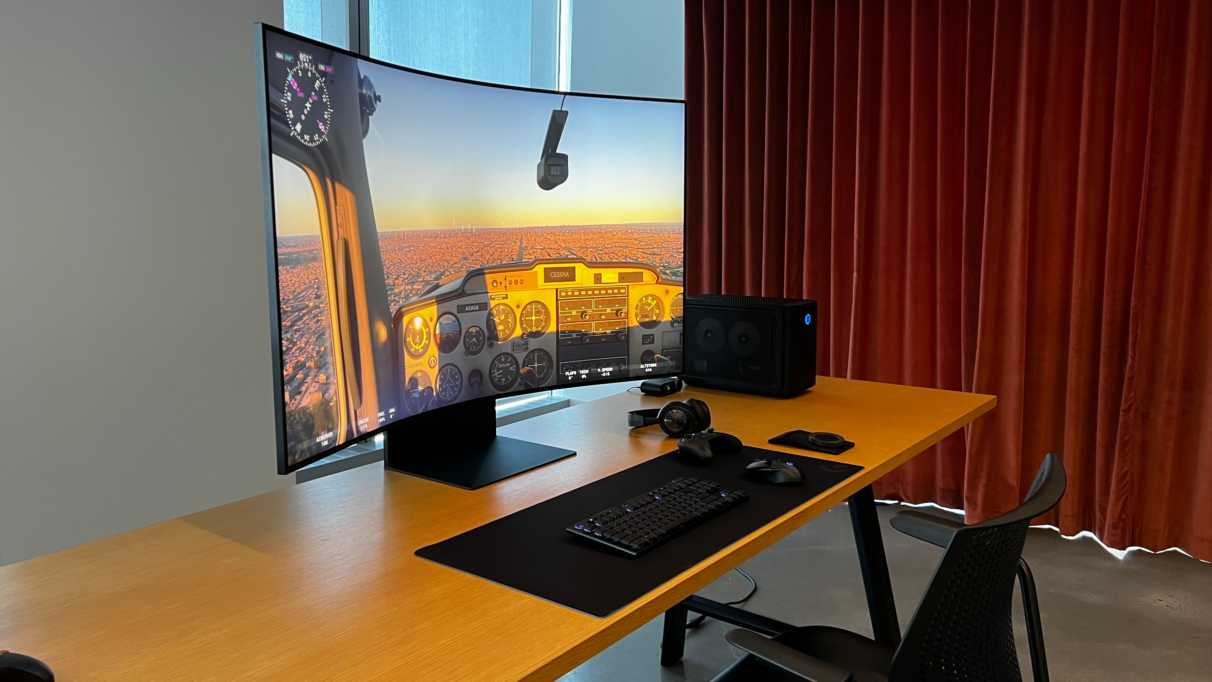 Odyssey Ark Gaming Monitor with MS Flight Sim on it.