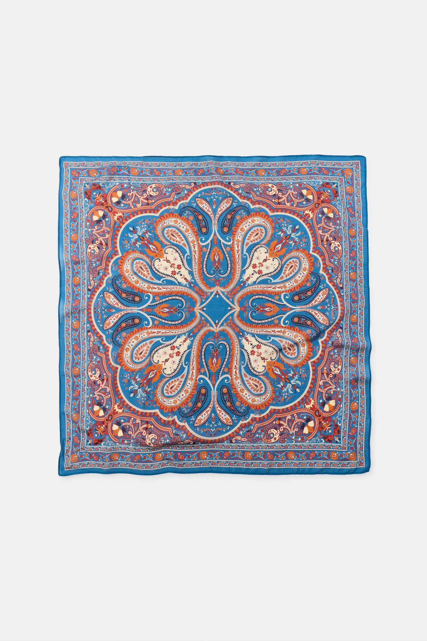Paisley Print Silk Scarf - Blue - M