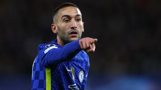 Chelsea midfielder Hakim Ziyech, pointing