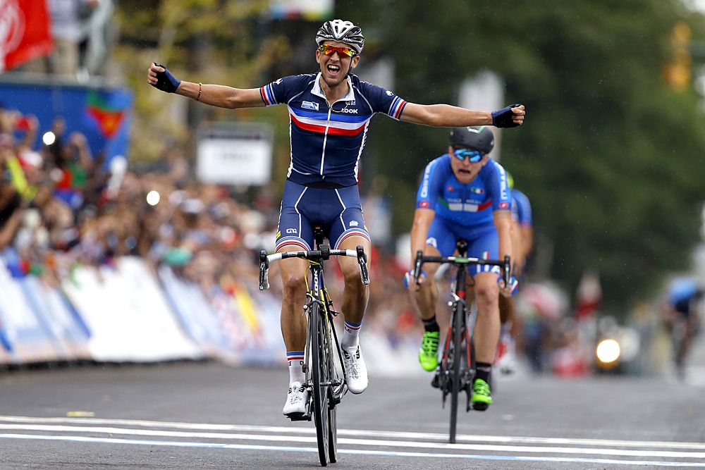Kevin Ledanois (France) celebrates his U23 world title