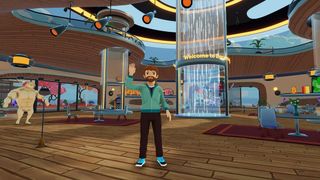 Bearded man avatar waving in a virtual environment