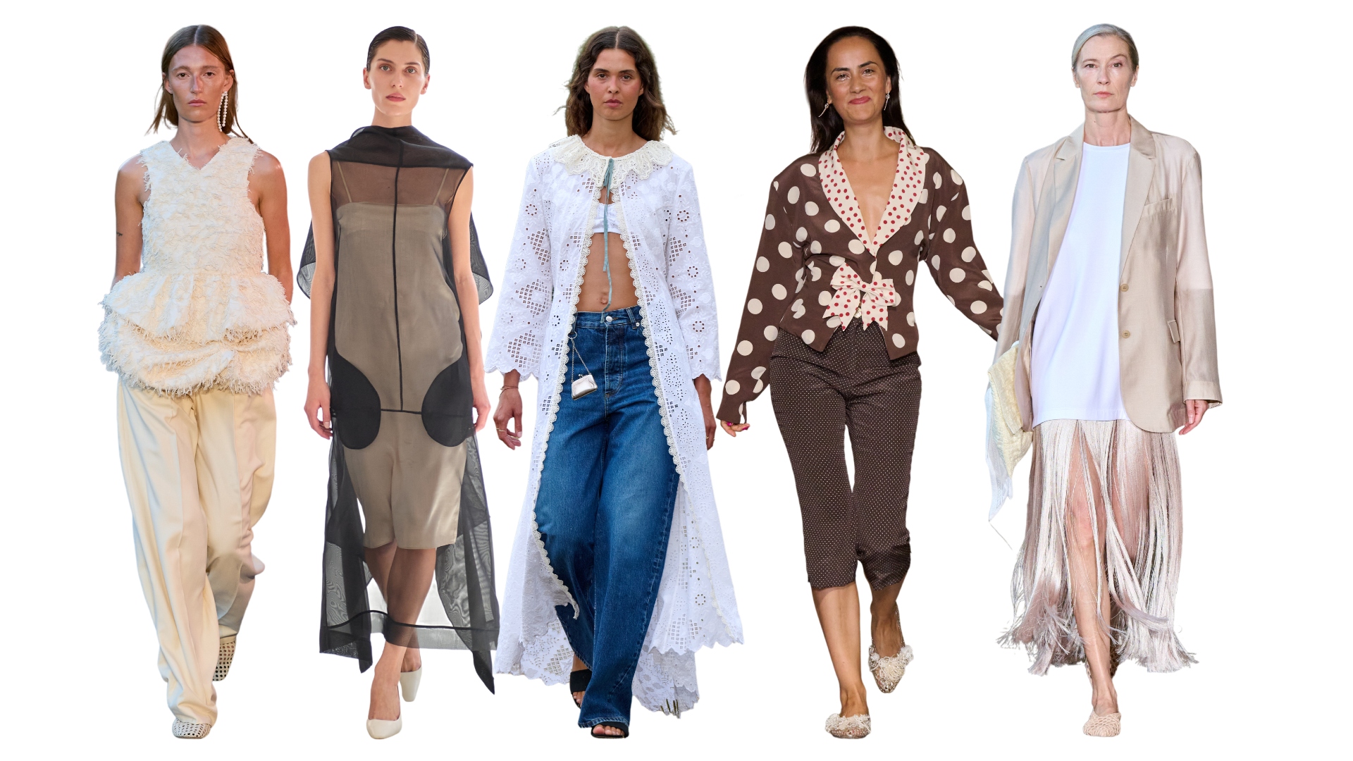 A collage of models from the Copenhagen Fashion Week Spring/Summer 2027 runways.