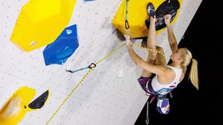 Janja Garnbret of Slovenia in sport climbing action