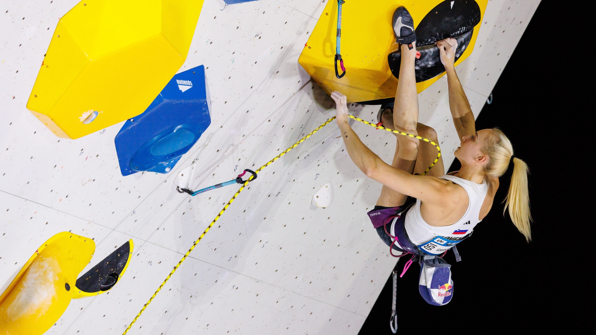 Janja Garnbret of Slovenia in sport climbing action