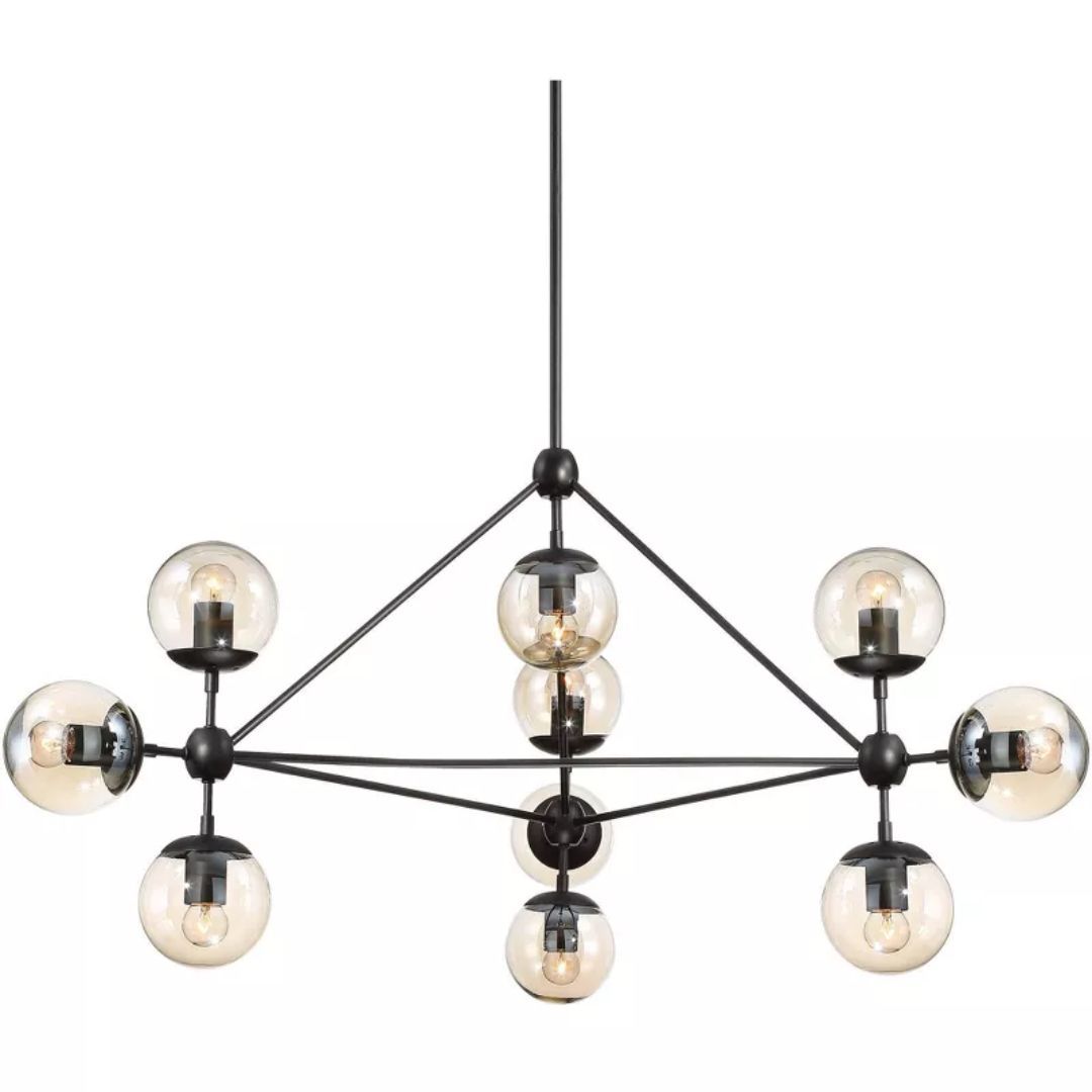 A long pendant light above island