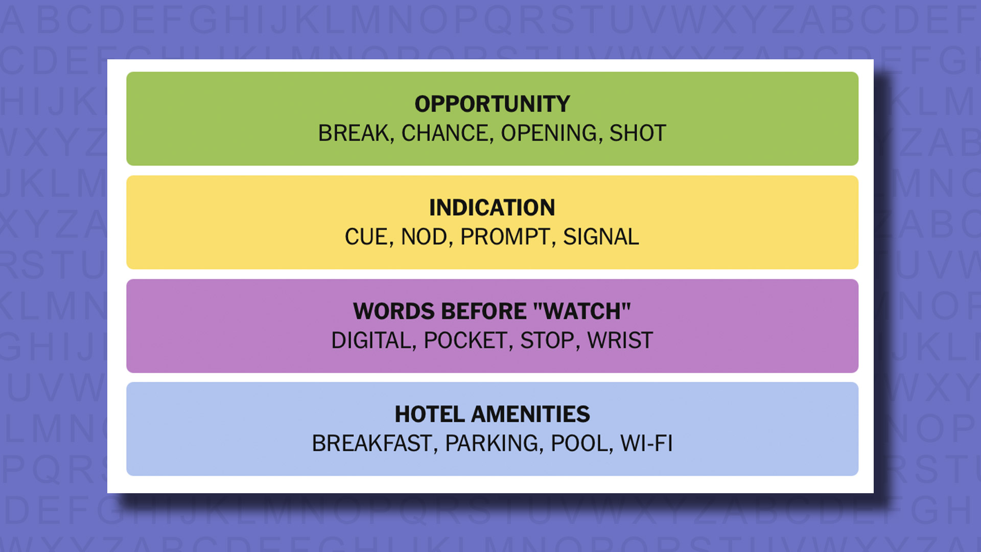 NYT Connections answers for game 799 on a purple background