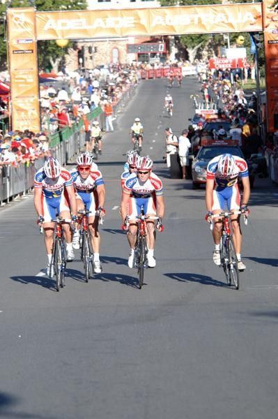 A tight knit bunch: the Cofidis team warm up