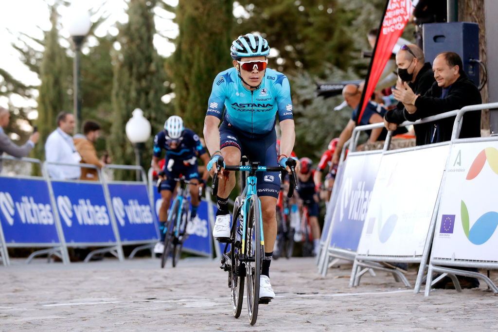 ALCALA LA REAL SPAIN FEBRUARY 17 Miguel ngel Lpez Moreno of Colombia and Team Astana Qazaqstan crosses the finishing line during the 68th Vuelta A Andalucia Ruta Del Sol 2022 Stage 2 a 1506km stage from Archidona to Alcal La Real 982m 68RdS on February 17 2022 in Alcala la Real Spain Photo by Bas CzerwinskiGetty Images