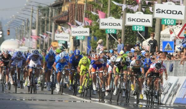 World champion Mark Cavendish (Team Sky) punches clear to take the win