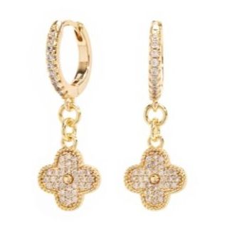 Gold Filled Clover Huggie Drop Earrings