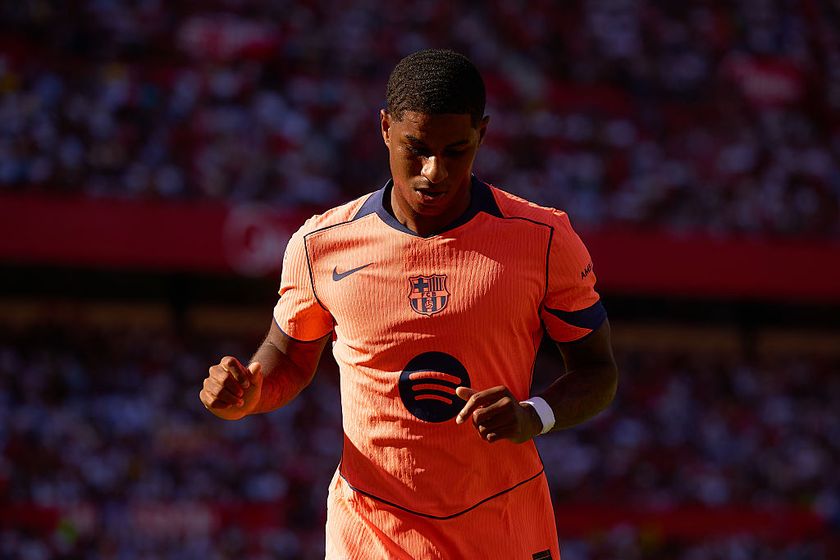 SEVILLE, SPAIN - OCTOBER 05: Marcus Rashford of FC Barcelona looks on during the LaLiga EA Sports match between Sevilla FC and FC Barcelona at Estadio Ramon Sanchez Pizjuan on October 05, 2025 in Seville, Spain. (Photo by Fran Santiago/Getty Images)